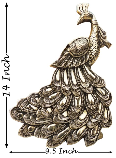 Brass Showpiece Wall Hanging, Wall Decor Peacock Statue - 9.5*1*14 Inch (BS1541 C)
