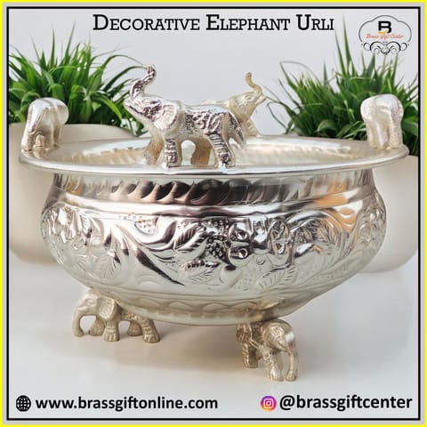 Brass Decorative Elephant Urli, Diwali Gifting Item - 6.5*6.5*4.7 Inch (F712 C)