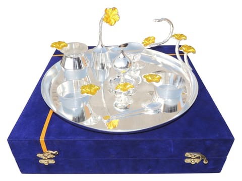Brass and Steel Puja Thali Set  With Valvet Box  (B298 D)