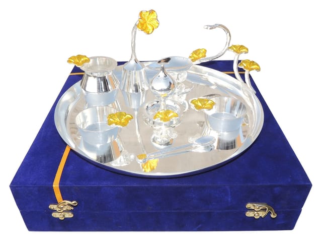 Brass and Steel Puja Thali Set  With Valvet Box  (B298 D)