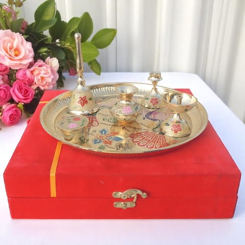 Brass Puja Thali Set  With Valvet Box  (B297 C)