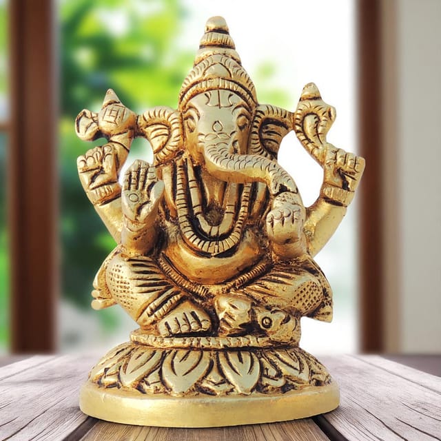 Brass Showpiece Ganesh Ji God Idol Statue - 2*1.7*3 Inch (BS1617 G)