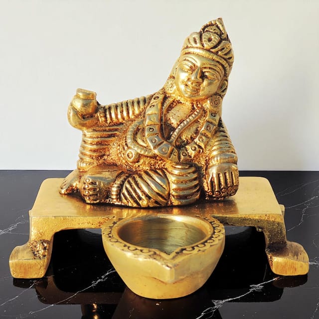 Brass Showpiece Kuber Ji With Deepak God Idol Statue - 3.6*3.5*3 Inch (BS1608 D)
