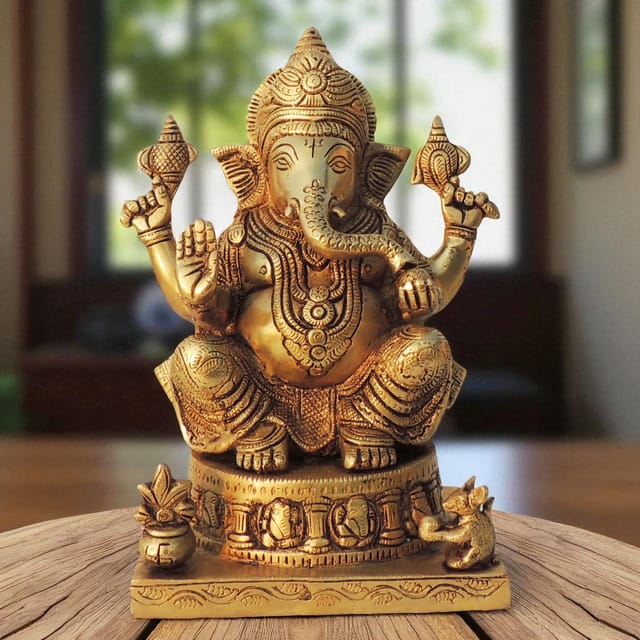 Brass Showpiece Ganesh Ji God Idol Statue - 6.5*4.2*9 Inch (BS1601 E)