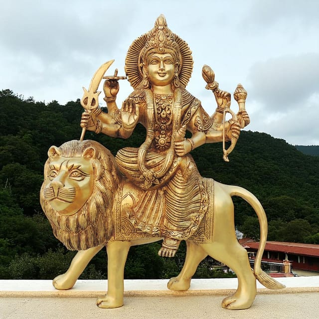 Brass Showpiece Durga Ji God Idol Statue - 14*7*17 Inch (BS1455 G)