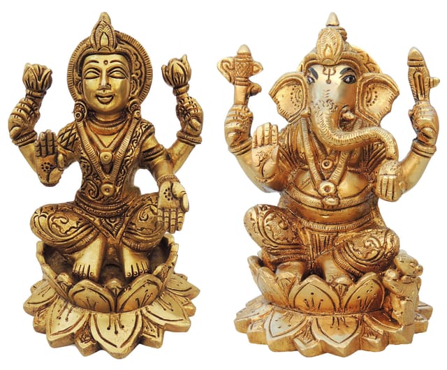 Brass Showpiece Laxmi Ganesh Pair God Idol Statue (BS1001)