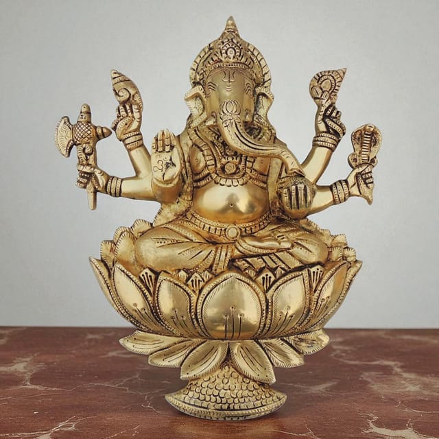 Brass Showpiece Lotus Ganesh Wall Hanging God Idol Statue - 10.2*3*12.2 Inch (BS1642 G)