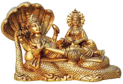 Brass Showpiece Vishnu & Laxmi Ji God Idol Statue - 9.5*4.5*7 Inch (BS842 P)