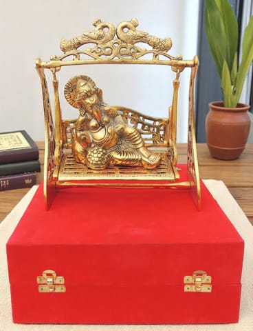 Aluminium Showpiece Garden Jhula Ganesh - 8.2*3.5*10 Inch (AS459 G)