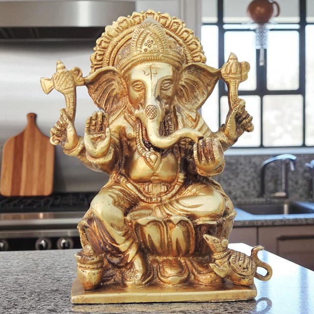 Brass Showpiece Ganesh Ji God Idol Statue - 5*2.6*6.5 Inch (BS1439 G)