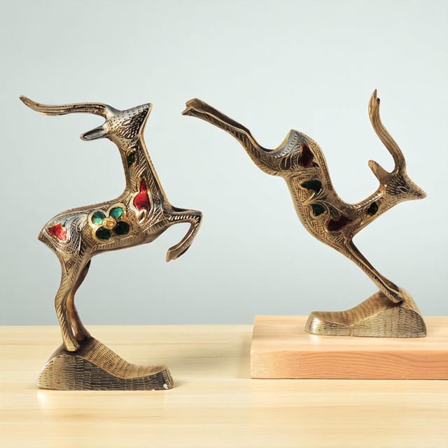 Brass Showpiece Running Deer Statue  - 1.5*6.3*6.5 Inch (AN023 B)