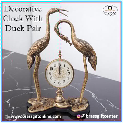 Aluminium Decorative Clock With Duck Pair, Diwali Gifting Item - 15.5*7.5*21.5 Inch (MR236 H)