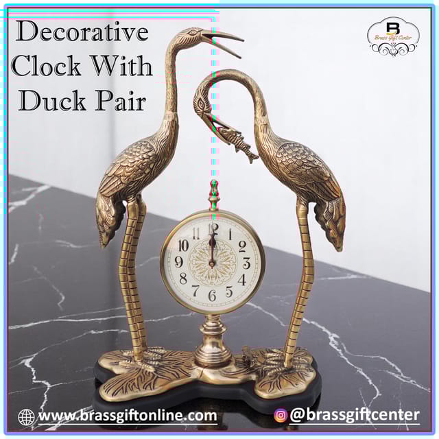 Aluminium Decorative Clock With Duck Pair, Diwali Gifting Item - 15.5*7.5*21.5 Inch (MR236 H)