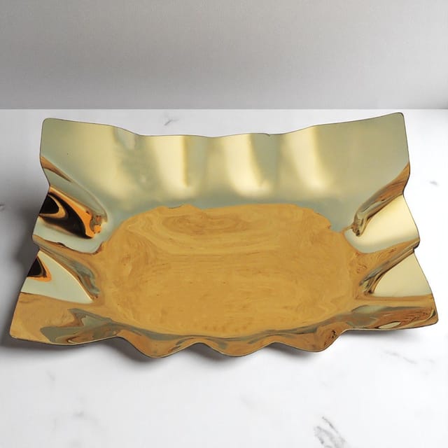 Steel Decorative Small PVD Tray, Diwali Gifting Item - 6.5*5.5*1.5 Inch (S106 C)