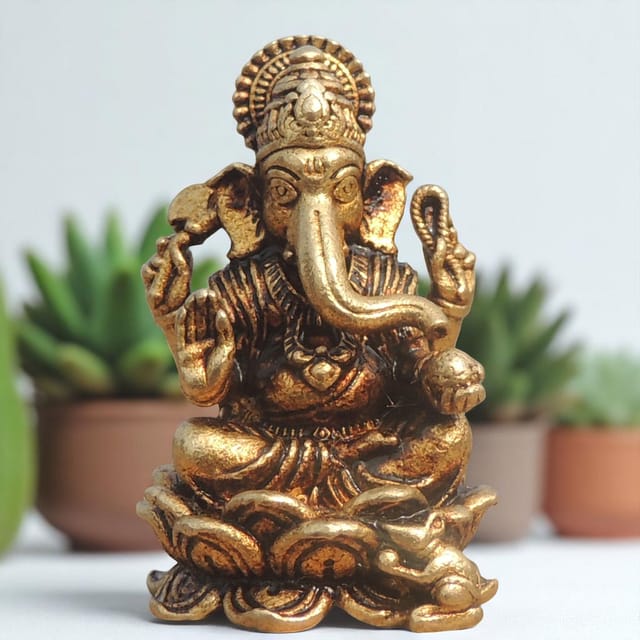 Brass Showpiece Ganesh Ji God Idol Statue - 1*1*1.6 Inch (BS1688 G)