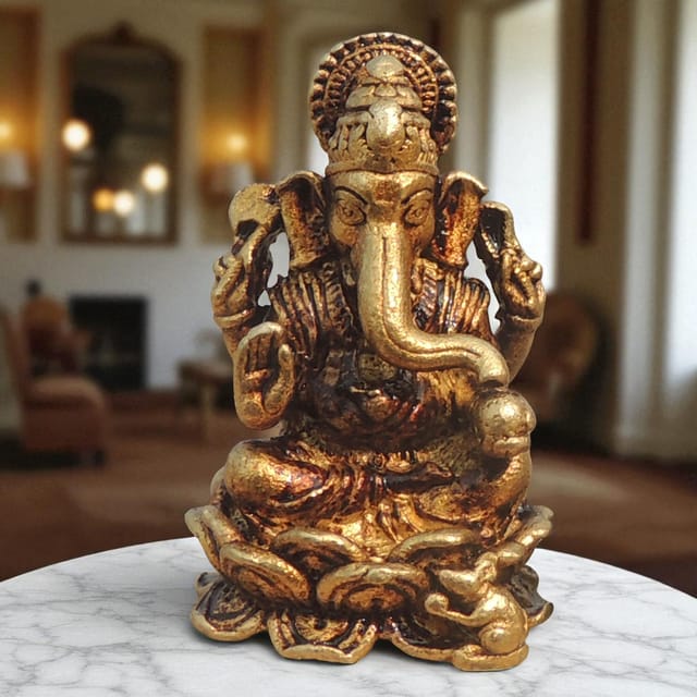 Brass Showpiece Ganesh Ji God Idol Statue - 0.7*0.7*1.3 Inch (BS1687 G)
