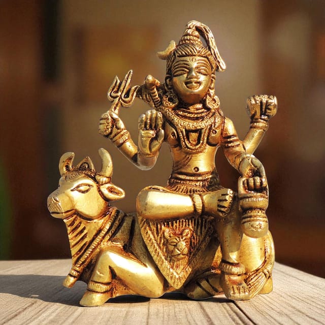 Brass Showpiece Shiv On Nandi God Idol Statue - 3.5*2.2*4.5 Inch (BS1670 D)
