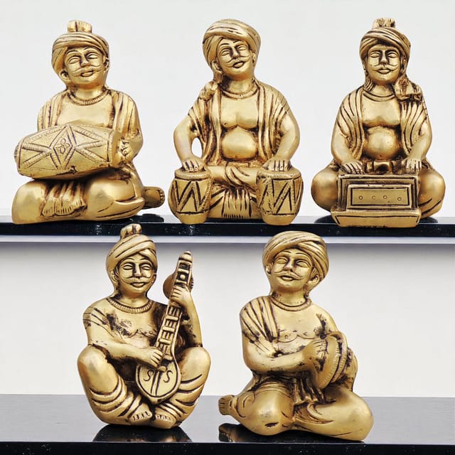 Brass Showpiece Musical Instrumental Statue, Set of 5 Pieces - 3*2.5*5 Inch (BS1698 E)