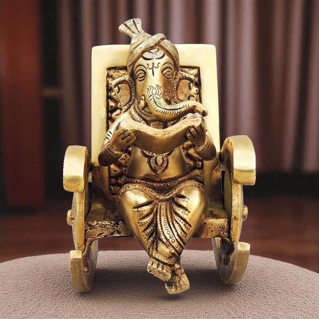 Brass Showpiece Ganesh Ji God Idol Statue - 4.2*4*6 Inch (BS1262 C)