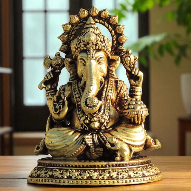 Brass Showpiece Ganesh Ji God Idol Statue, Made From Machine - 2.5*4.6*2.5 Inch (BS1701 G)