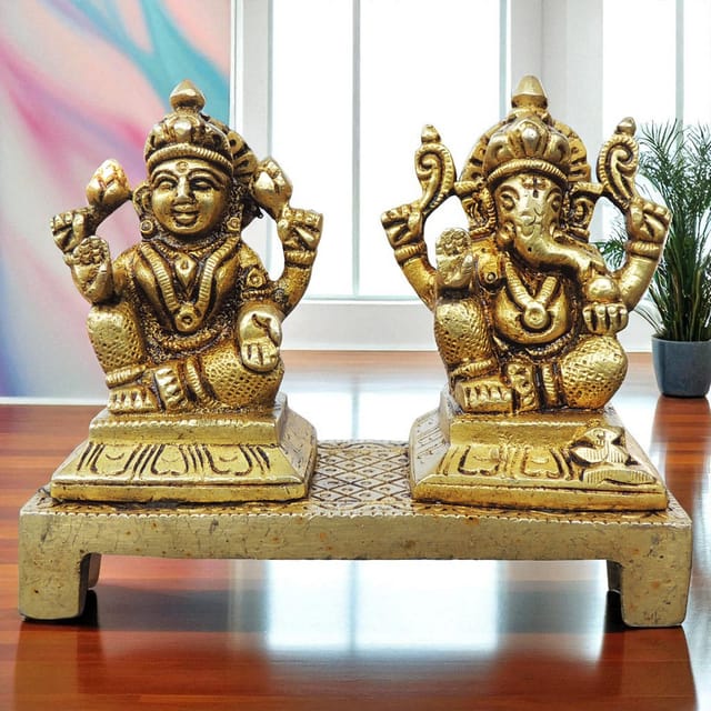Brass Showpiece Laxmi Ganesh God Idol Statue - 4*1.7*3.5 Inch (BS645 P)