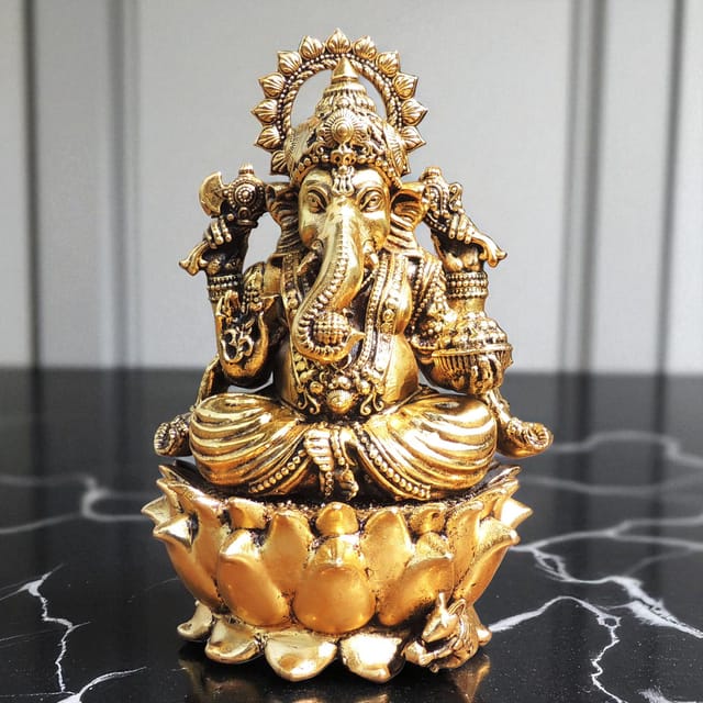 Brass Showpiece Ganesh Ji God Idol Statue - 5*4.5*7.5 Inch (BS1773 G)