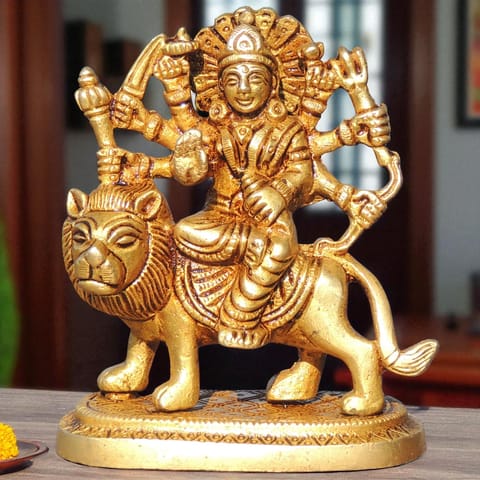Brass Showpiece Durga Ji God Idol Statue - 3.2*2*3.7 Inch (BS1044 P)