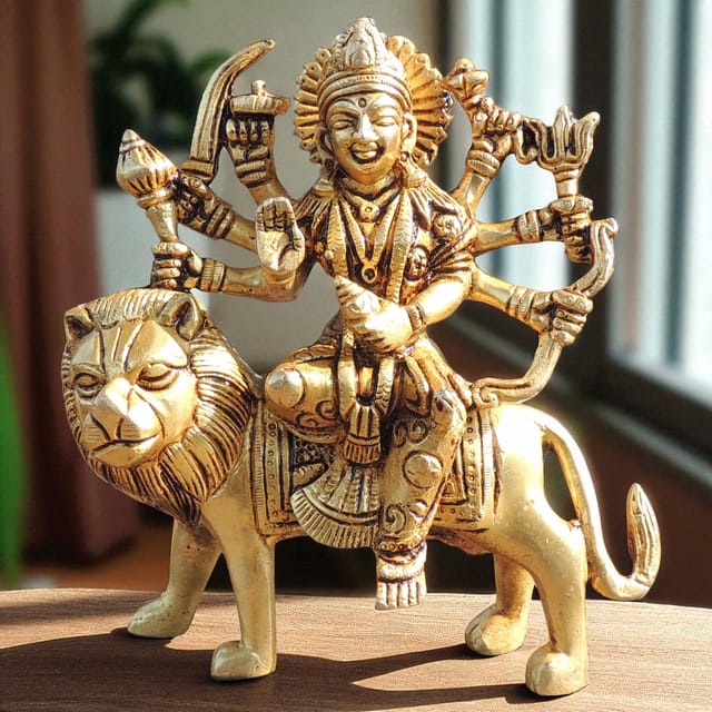 Brass Showpiece Durga Ji God Idol Statue - 5*2*5.5 Inch (BS1028 Y)
