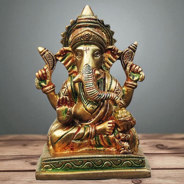 Brass Showpiece Ganesh Ji God Idol Statue - 4*3.5*5.7 Inch (BS1746 G)