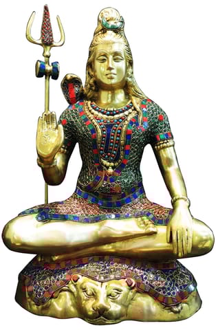 Brass Showpiece Shiv Ji Stone God Idol Statue - 14*8*21 Inch (BS947 H)