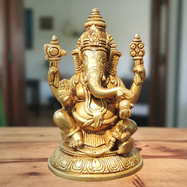 Brass Showpiece Ganesh God Idol Statue - 4.2*3.1*6.2 Inch (BS1724 G)