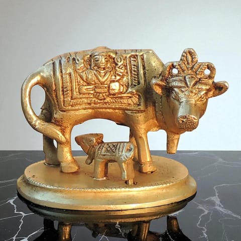 Brass Showpiece Cow & Calf God Idol Statue - 3*2*2.5 Inch (BS1471 D)