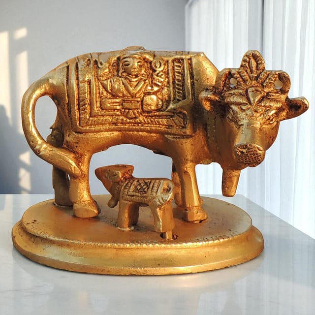 Brass Showpiece Cow & Calf God Idol Statue - 2.5*1.7*2 Inch (BS1471 C)