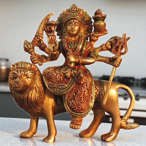 Brass Showpiece Durga Ji God Idol Statue - 5.5*2.5*6.5 Inch (BS937 Q)