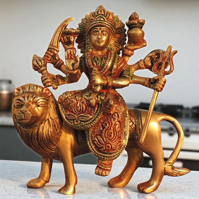 Brass Showpiece Durga Ji God Idol Statue - 5.5*2.5*6.5 Inch (BS937 Q)