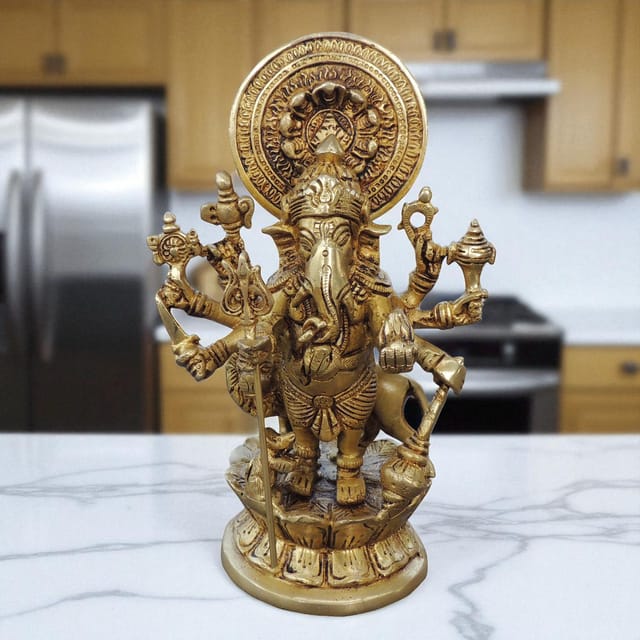Brass Showpiece Drishti Ganesh Stone Statue - 6*4*9.2 Inch (BS878 C)