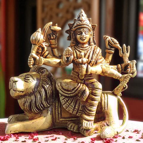 Brass Showpiece Durga Ji God Idol Statue - 4*2*4 inch (BS1783 E)
