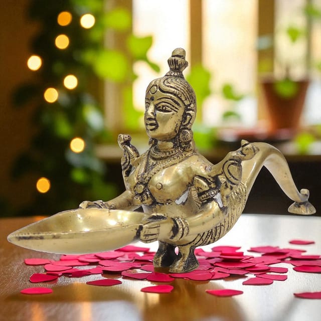 Brass Showpiece Snake Lady Deepak God Idol Statue - 10*3.2*4.5 Inch (BS1357 C)