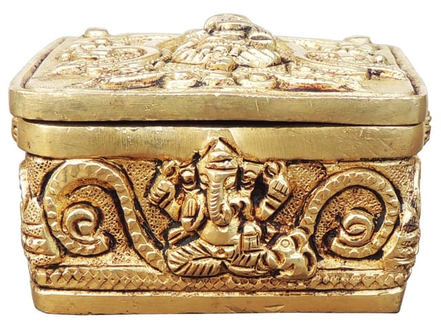 Brass Showpiece Ganesh Box God Idol Statue - 3.5*3*1.7 Inch (BS1754 C)