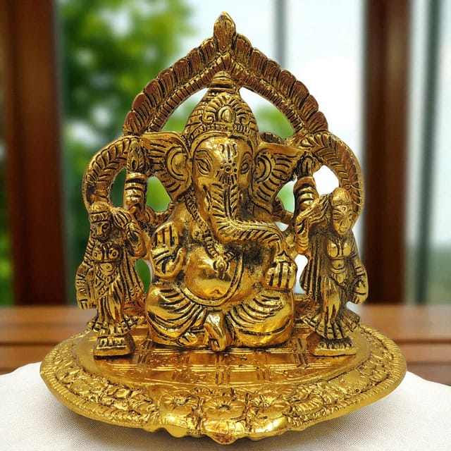 Aluminium Showpiece Ganesh Ji Statue - 5.7*5*5.7 Inch (AS478 G)