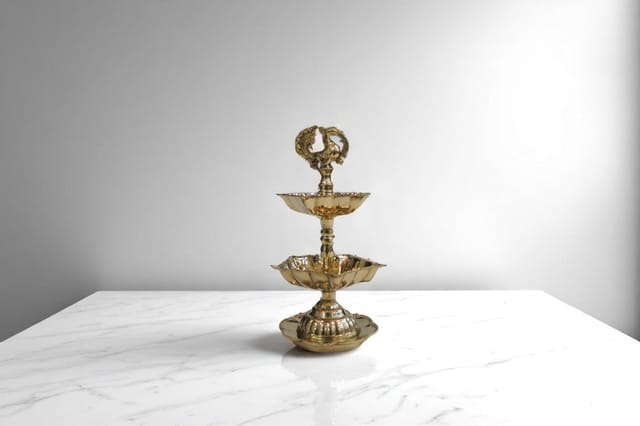 Brass Table Decor 2 Step Murga Deepak - 3*3*7 Inch (F782 B)