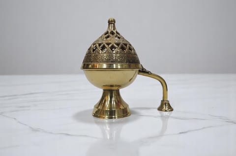 Brass Bakhoor, Dhuna, Luab Dan, Smoke Burner - 5.8*3.5*5.5 Inch (Z545 O)