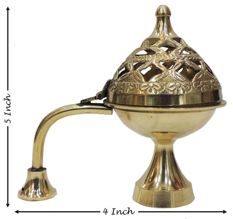 Brass Bakhoor, Dhuna, Luab Dan, Smoke Burner - 4*2.5*5 Inch (Z545 M)