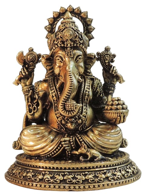 Brass Showpiece Ganesh Ji God Idol Statue - 4*3.5*5.5 Inch (BS1829 G)