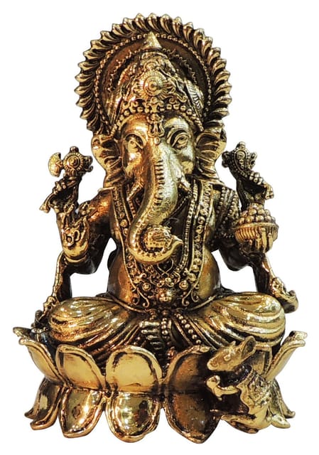 Brass Showpiece Ganesh Ji God Idol Statue - 2.7*2.7*4 Inch (BS1827 G)