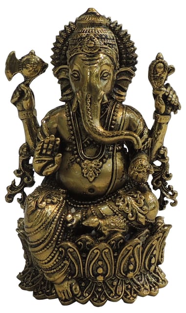 Brass Showpiece Ganesh Ji God Idol Statue - 3.3*3*5.2 Inch (BS1823 G)