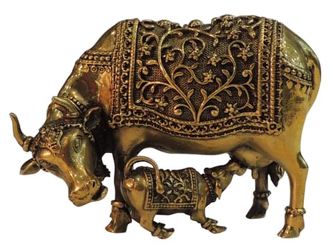 Brass Showpiece Cow With Calf God Idol Statue - 3*2*4 Inch (BS1771 B)