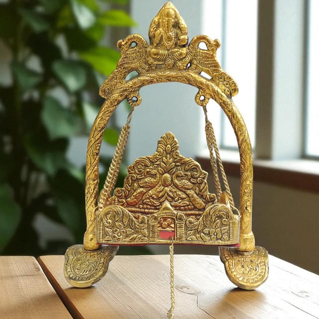 Aluminium Showpiece Ganesh Meharav Jhula - 9*4*11 Inch (AS426 P)