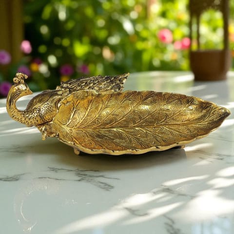 Aluminium Showpiece Peacock Plate - 12*7*5.5 Inch (AS508 G)