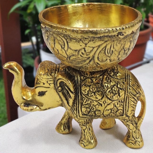 Aluminium Showpiece Elephant Bowl - 5*3.2*4.5 Inch (AS492 A)